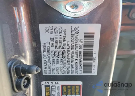 2021 Honda Cr-V Touring z USA, uszkodzony, nr VIN 5J6RW2H92ML019586